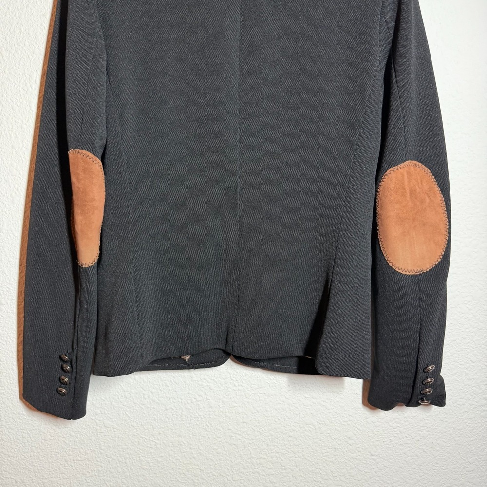 Osley Blazer Jacket Womens Black Inner Leopard Print Elbow Patches Peak Lapel - Picture 4 of 10